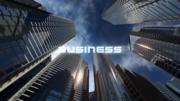 business district business center. timelapse of high-rise mirrored buildings with "business" alt