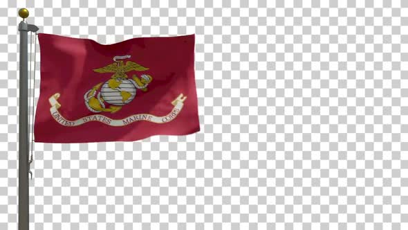 United States Marine Corps Flag on Flagpole with Alpha Channel - 4K