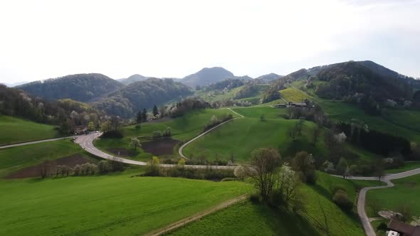 Aerial video of the Aarau Country's countryside In Switzerland.