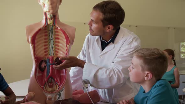 Male teacher teaching human anatomy in the class