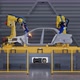 Car frame on slide conveyor on the Automobile Plant with Spot Welding Robots. - VideoHive Item for Sale