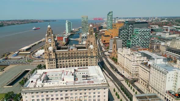 Flight Over the City of Liverpool with the Three Graces  Travel Photography