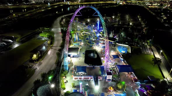 Night cityscape Orlando Florida United States. Amusement park.