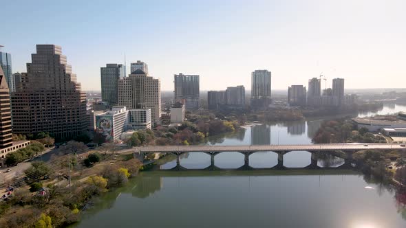 Austin City in 2021, aerial footage of the downtown district. Austin, Texas