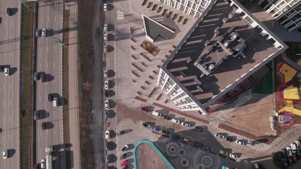 Aerial Overhead and City Rooftop View in Winter