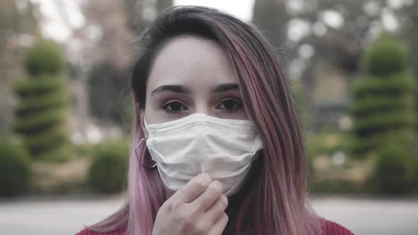 Girl With Mask Make Breath