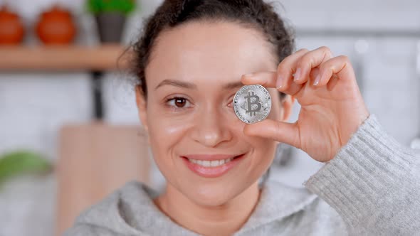 Cheerful Female Showing Trade Tokens