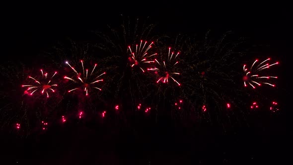 Real Colourful Fireworks on Deep Night Sky 4Th of July Independence Day Celebration 2022 High