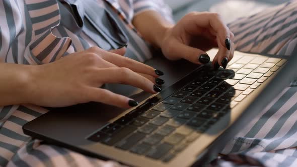 Manager Working Laptop Overtime in Pajamas Closeup