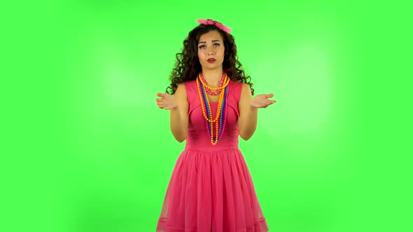 Woman Claps His Hands with Dissatisfaction. Green Screen