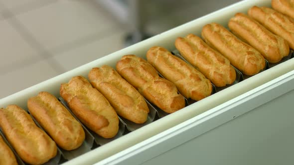 Eclairs Quickly Moving on Conveyor