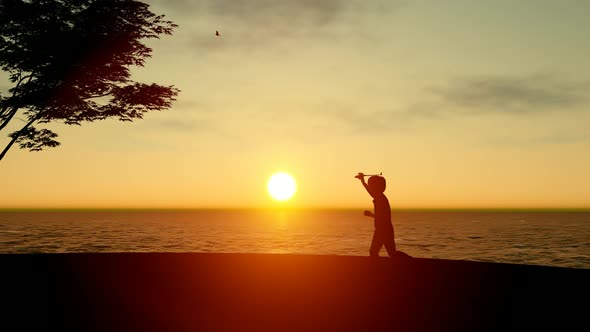 Child Playing at Sunset