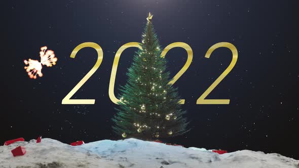Christmas Tree New Year 2022 Fireworks Background Blue