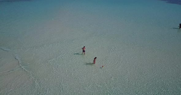 Happy couple after marriage in love spend quality time on beach on paradise white sand background