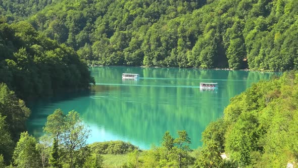 Kozjak Lake with Ferry Boats of Plitvice Lakes