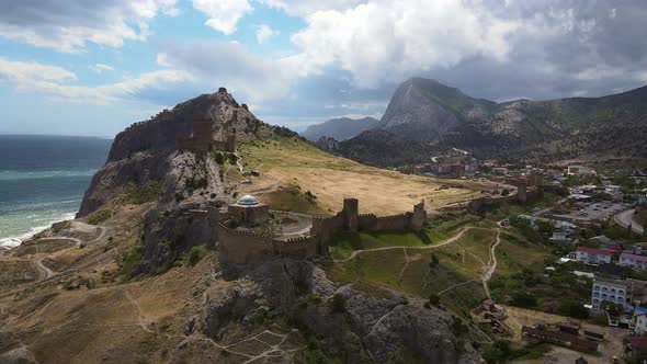 Beautiful Ruins of the Sudak Fortress and Mount Fortress on the Black Sea Coast