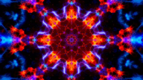 Fractal Red and Blue Kaleidoscope Fire Background Loop 4K 05