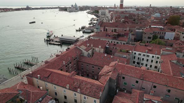 Aerial View of Venice Italy with Grand Canal Rooftops of Buildings and Boats