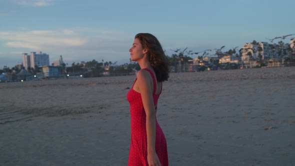 Girl on Santa Monica beach