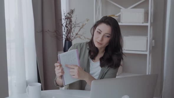 Young Businesswoman Consult Client Online Using Webcam Conference, Smiling Female Employee Speak