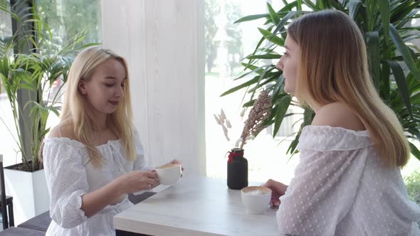 Two Ladies Drinking Coffee in a Cafe