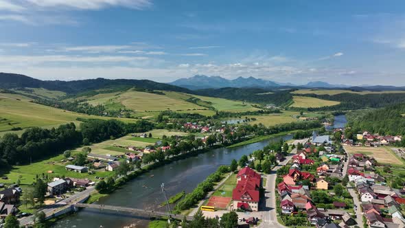 Aerial view from the Trzy Korony lookout tower on the High Tatras in Slovakia