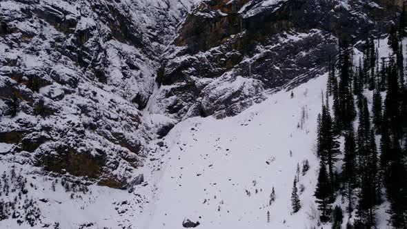 Mountain couloir in winter close up