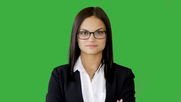 Portrait of Attractive Young Business Woman Isolated on Green Screen Background