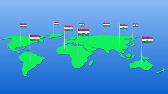 Hungary National Flag Fly On Earth Map Animation