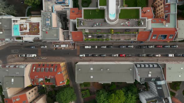 Aerial Birds Eye Overhead Top Down View of Linienstrasse Street Changed to Cycle Route