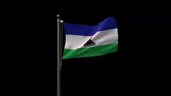 Lesotho Flag On Flagpole With Alpha Channel 4K