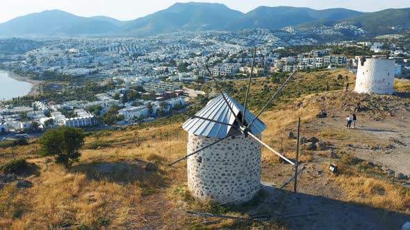 Old Windmills at Sunset in Bodrum, Turkey