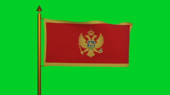 National flag of Montenegro waving with flagpole on chroma key, Republic of Montenegro flag textile