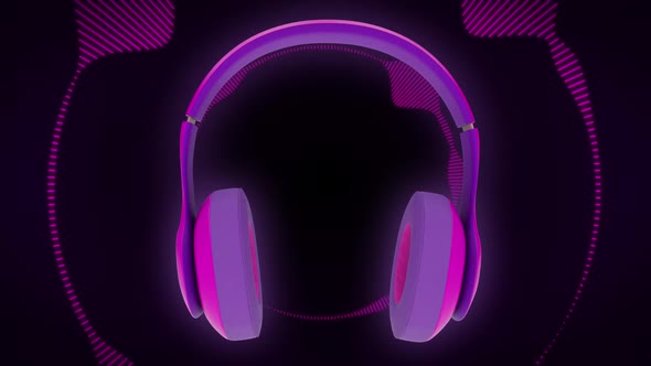 Pink dj headphones the rhythm dancing against glowing neon equalizer with sounds