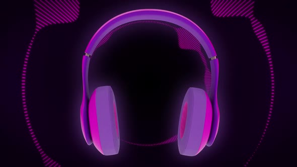 Pink dj headphones the rhythm dancing against glowing neon equalizer with sounds alt
