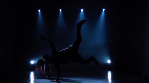 Dances Contemp Performed By Two Ballroom Dancers, Slow Motion. Silhouette