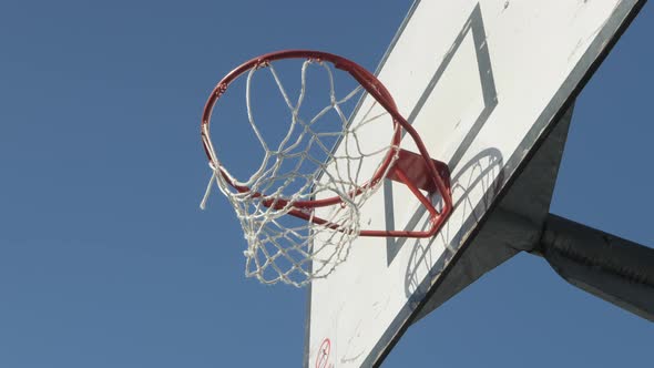 SLOW MOTION, Basketball Shot Made Off The Backboard Outdoor Court