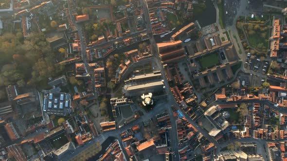 Top down view of Bruges' museums and churches