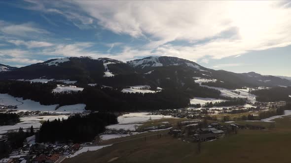 Flying Drone over Swiss Alps in Austria