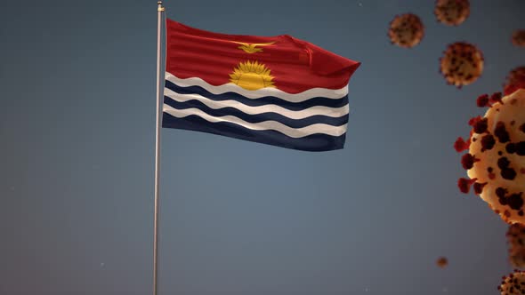 Kiribati Flag With Corona Virus Attack 4K