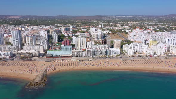 Drone Footage Shooting the Tourist Town of Quareira on the Shores of the Atlantic Ocean Beaches with