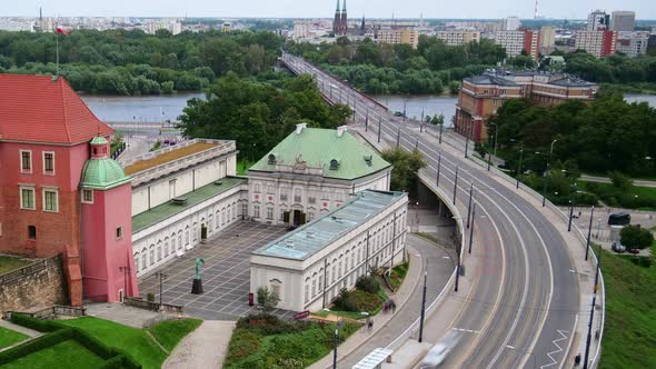 Time-lapse of cars on a bridge in Warsaw old town, Poland