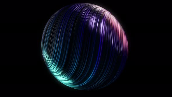 3D ball of neon lines rotates on black background
