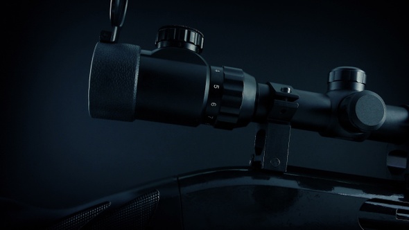 Scope On Rifle In Dark Room