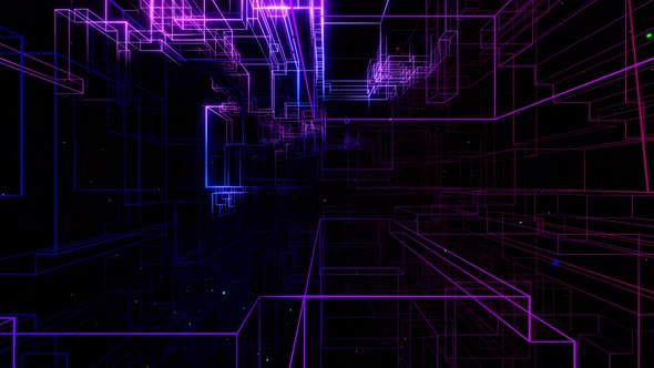 Vj Loop Fly Through 3d Space with Complex Net Structure Neon Light