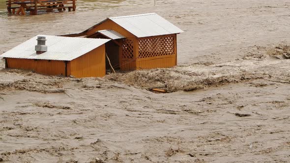 The Flood Washed Away the Building Natural Ecological Disaster River Overflowing Global Warming