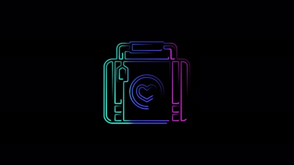 Suitcase icon abstract seamless animation 4K neon lines. Beautiful animation of multicolored neon
