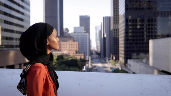 African American business woman in downtown Los Angeles