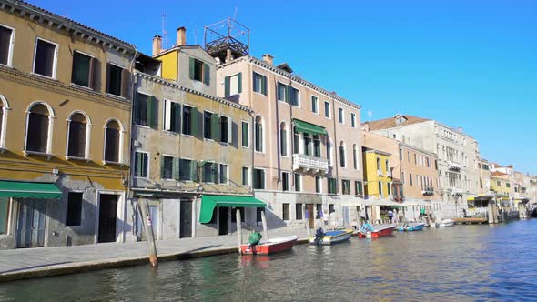 Water Excursion in Venice, View on Wonderful Colorful Buildings and Boats