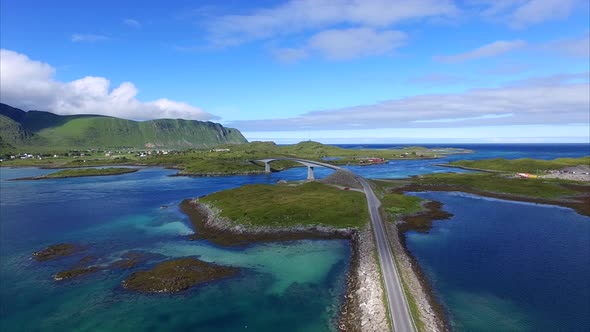 Scenic road on Lofoten with bridge